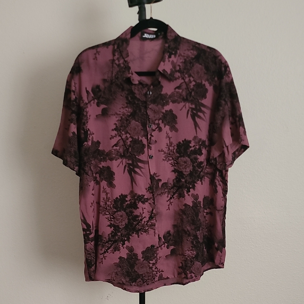 Floral Patterned Men's Shirt - Maroon and Black